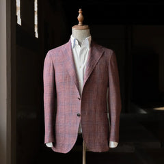 Front view of the Refinement Rfmt-01 Sport Jacket in Loro Piana Summertime Checked Purple, showing the clean silhouette, soft shoulders, and refined check pattern.