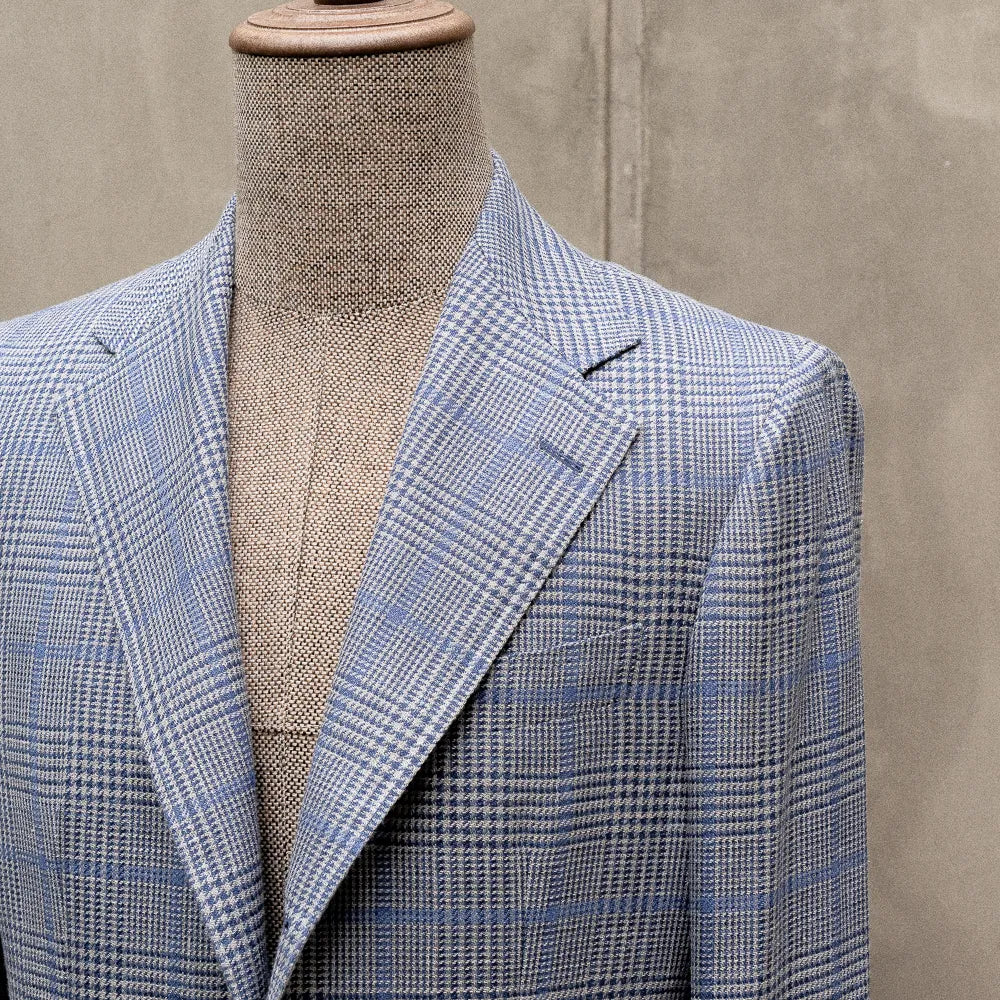 Refinement Tailoring RFMT-01 Sport Jacket Summertime Glen Checked Blue by Loro Piana Lapel Detail