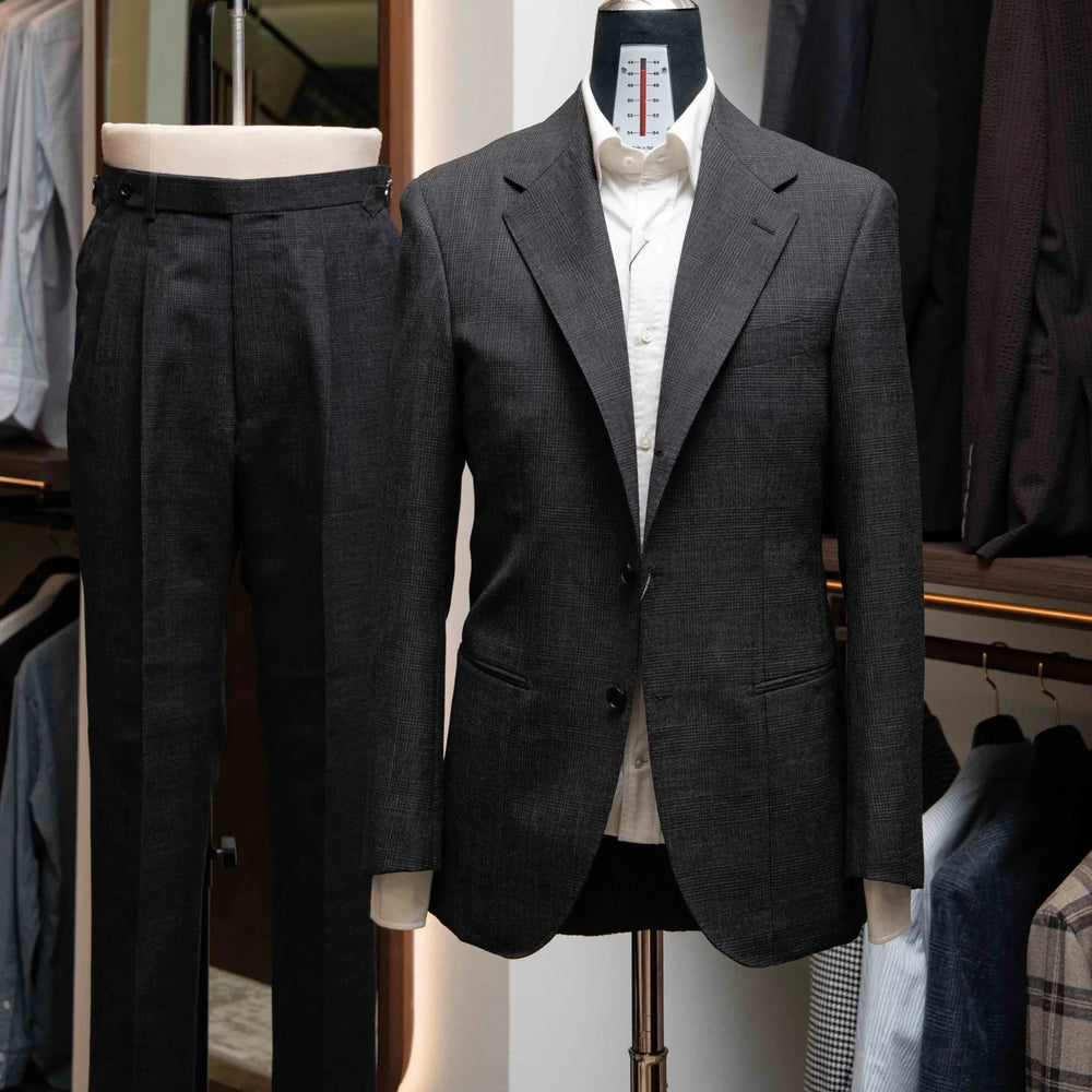 Front view of the Refinement Tailoring Rfmt-01 Suit Jacket Glen Checked Grey by Woodhead showing the structured silhouette and classic grey glen check pattern.