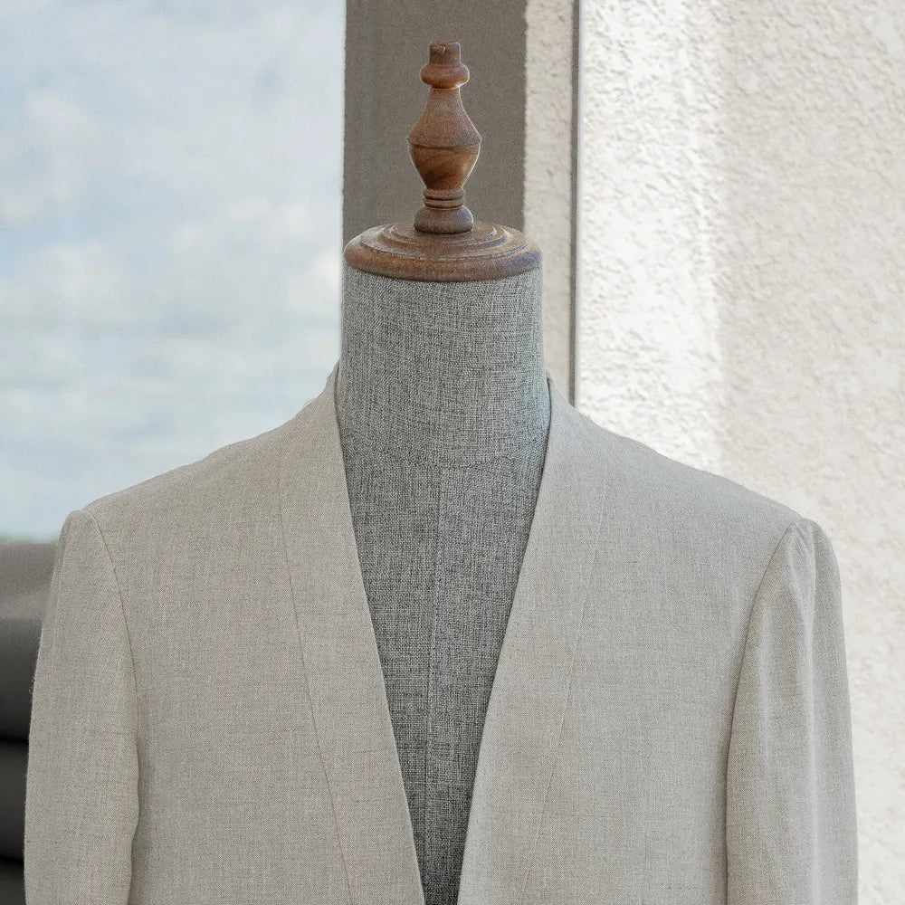 Ring Jacket Collarless Jacket Beige Neckline Detail
