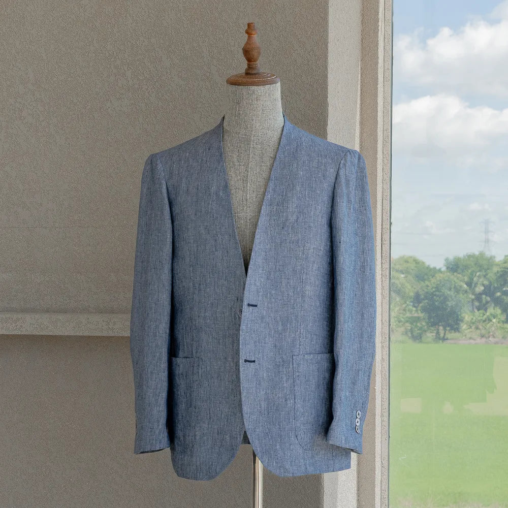 Ring Jacket Collarless Jacket Royal Blue Front View