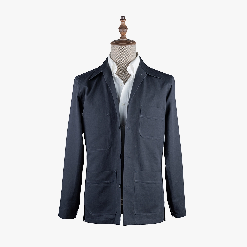 Front view of the Ring Jacket Shirt Blouson Navy showing the clean shirt-style silhouette, button-front closure, and deep navy tone.