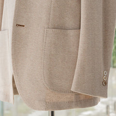 Ring Jacket Stand Collar Jacket Beige Herringbone Front Pocket Detail