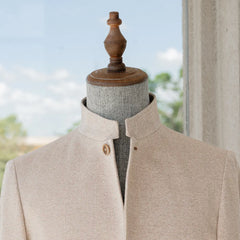 Ring Jacket Stand Collar Jacket Beige Herringbone Stand Collar Detail