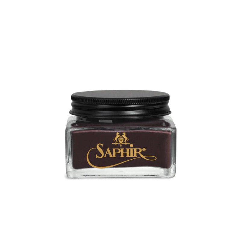 Saphir Cordovan Cream Cordovan color in a glass jar for leather care