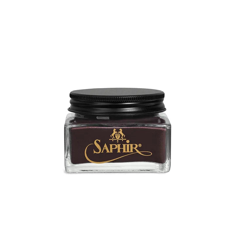 Saphir Cordovan Cream Dark Brown in a glass jar for premium leather care