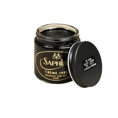 Front view of Saphir Creme 1925 in Black, showing the premium glass jar and rich black cream color for deep leather nourishment.
