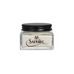 Front view of Saphir Renovateur Cream showing the iconic glass jar and classic navy-and-gold label design.