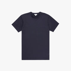 Front view of the Sunspel Riviera T-shirt Navy highlighting the clean silhouette and deep navy tone.