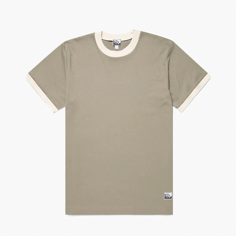 Front view of the Sunspel x Nigel Cabourn Carbon Brushed T-shirt Earth highlighting the clean silhouette and earthy tone.