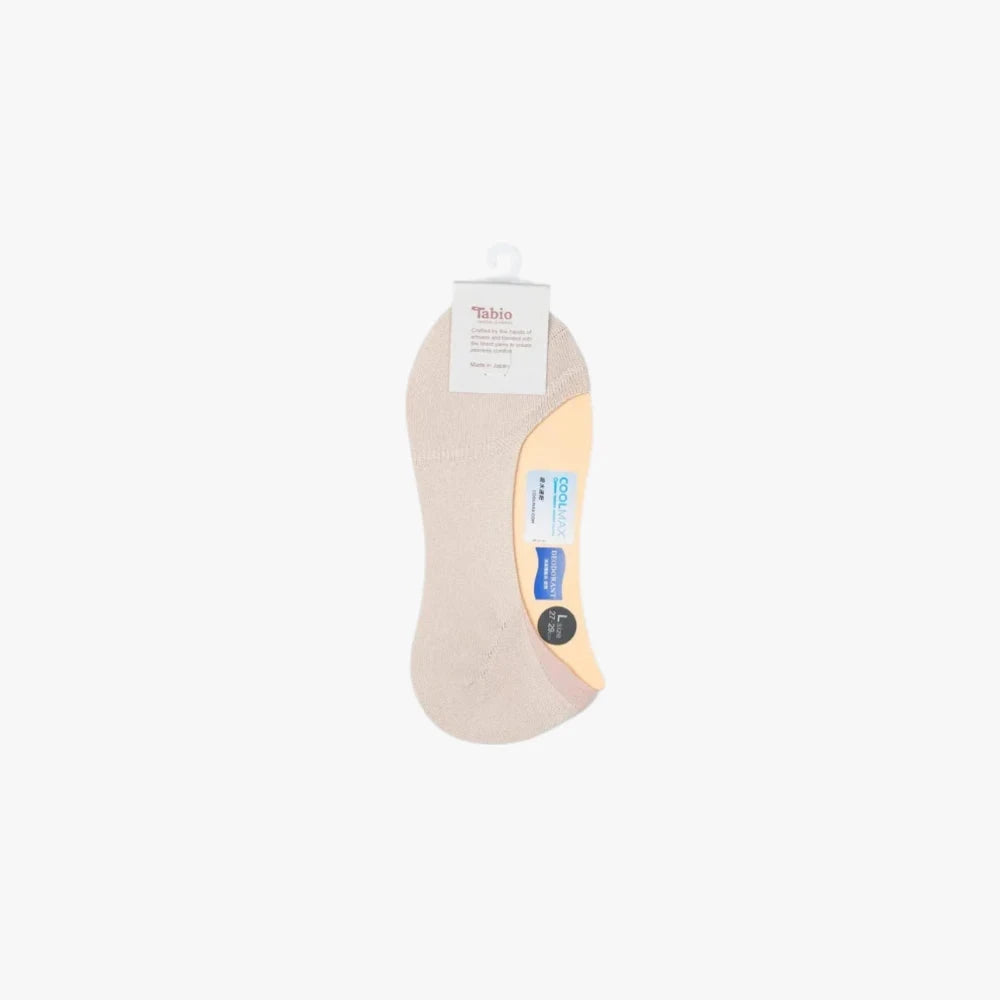 Full view of Tabio No Show Socks in beige featuring a low-cut silhouette designed to stay hidden inside shoes.
