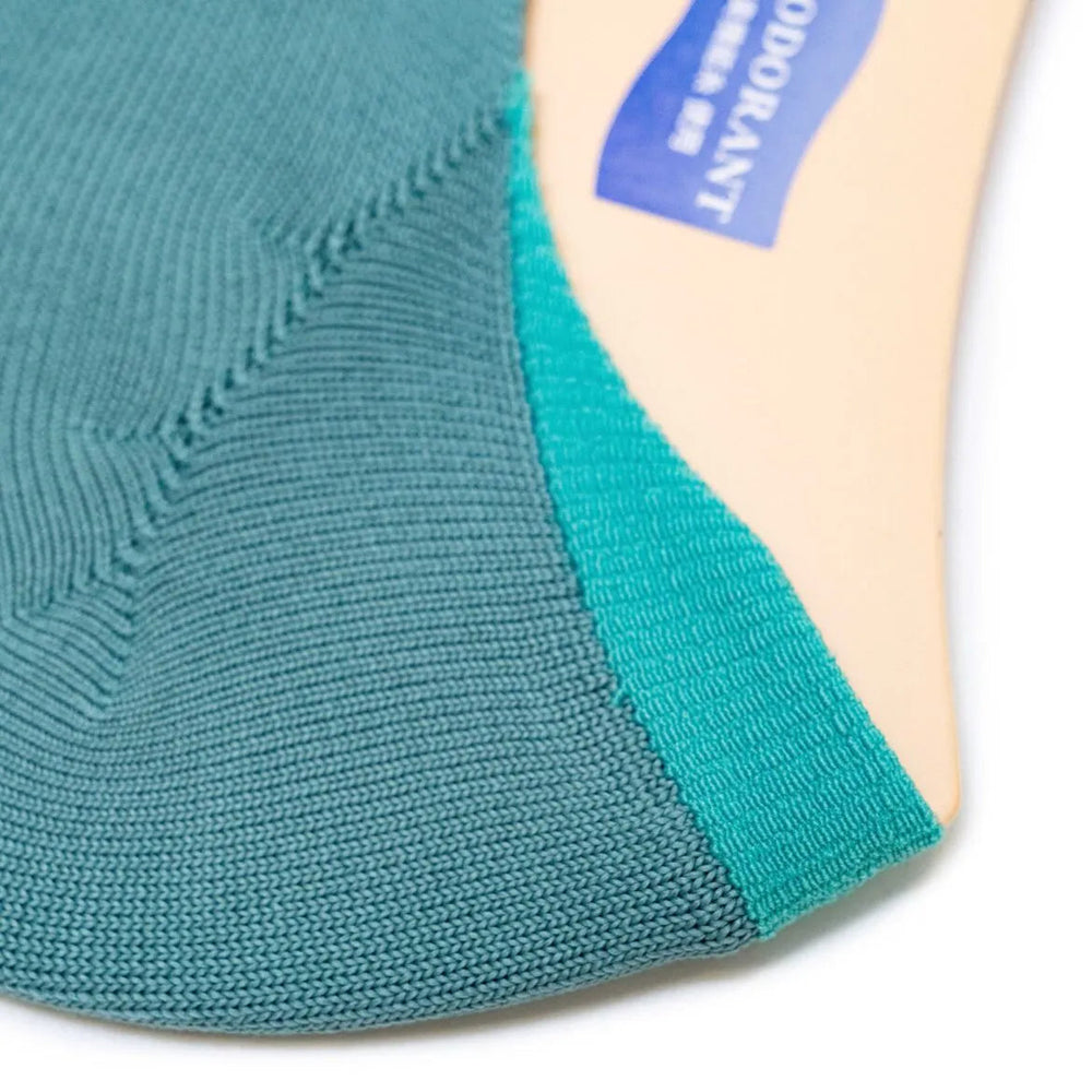 Close-up of heel area texture on Tabio No Show Socks in mint