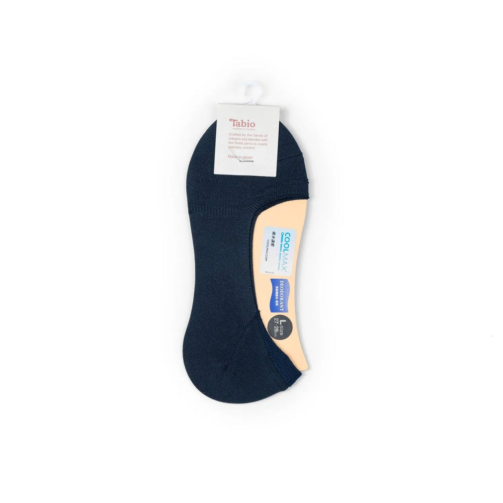 Side view of Tabio No Show Socks in navy, showing profile and low-cut fit