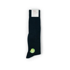 Black Tabio Power Rib Long Calf Socks folded to highlight shape and ribbed design