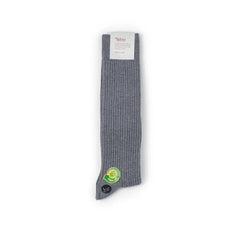Grey Tabio Power Rib Long Calf Socks folded to highlight shape and ribbed texture