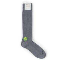 Tabio Power Rib Long Calf Socks in grey, front view showing rib-knit construction