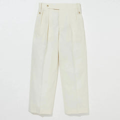 Full-length view of the Tangent TAN02 Henry Hard Twist Twill Off White trousers, showing the clean tailored silhouette and crisp twill drape.