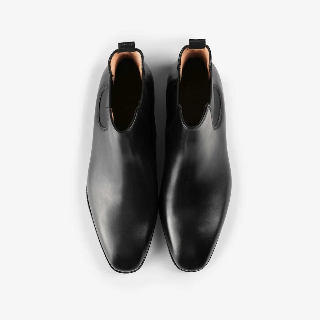 Top view of TLB Mallorca Artista 131 Picasso Boxcalf Negro Oxford highlighting toe shape and craftsmanship