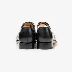 rear view of TLB Mallorca Artista 135 Velazquez Black Box Calf with stacked leather heel