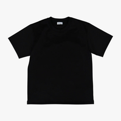 Front view of the Wearlness Fulfilled Dress T-shirts in Black showing the clean silhouette, structured drape, and minimalist design.