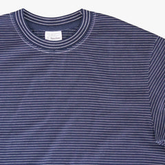 Yonetomi Garment Dyed Random Border T-Shirt Black Navy × White Collar Detail