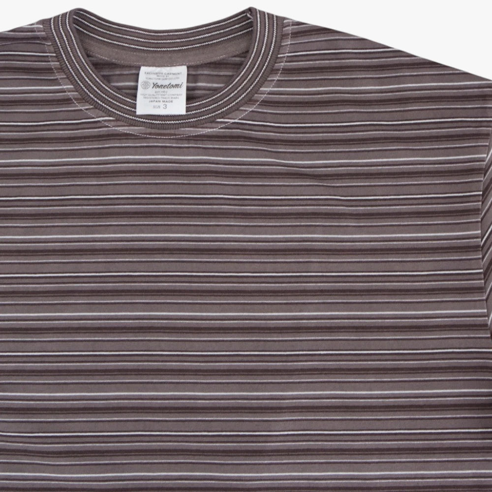 Yonetomi Garment Dyed Random Border T-Shirt D.Gray × Gray Collar Detail