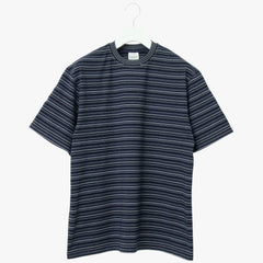 Yonetomi Random Border T-Shirt Black Navy × White Front View