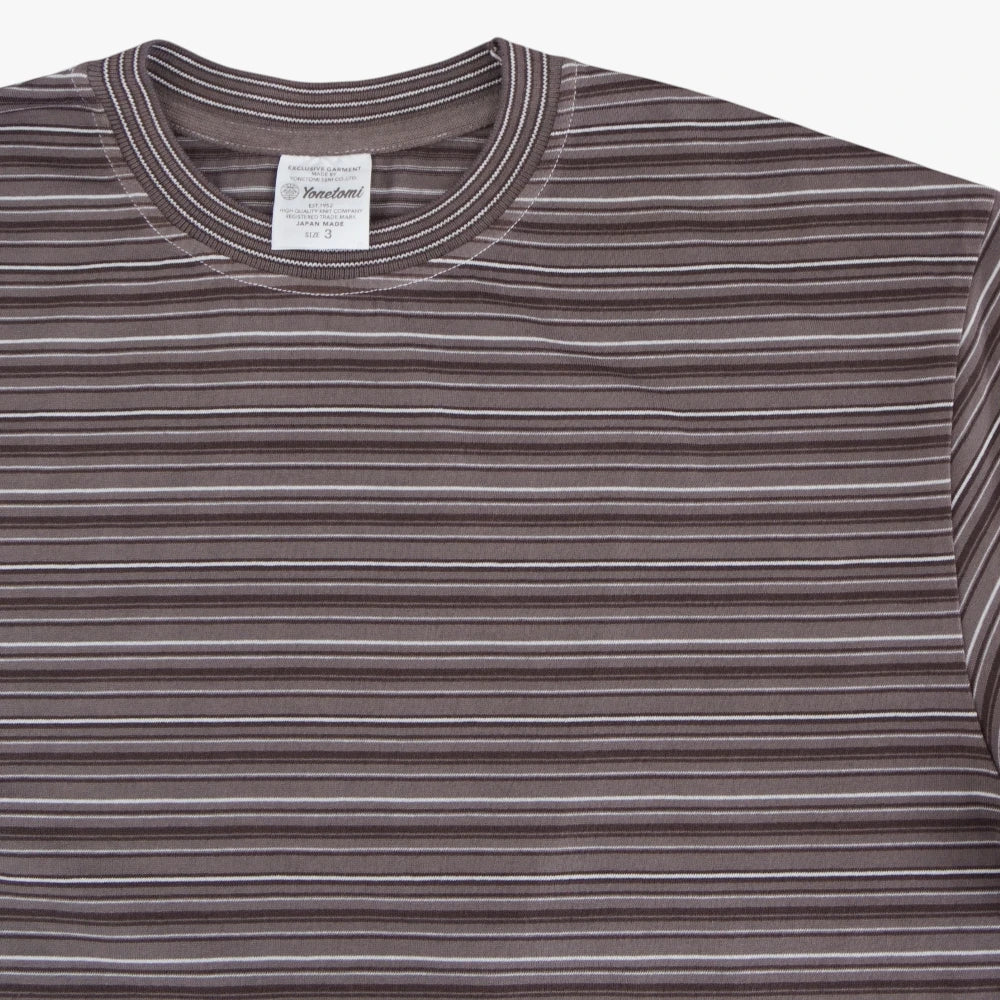 Yonetomi Random Border T-Shirt Gray × White Collar Detail