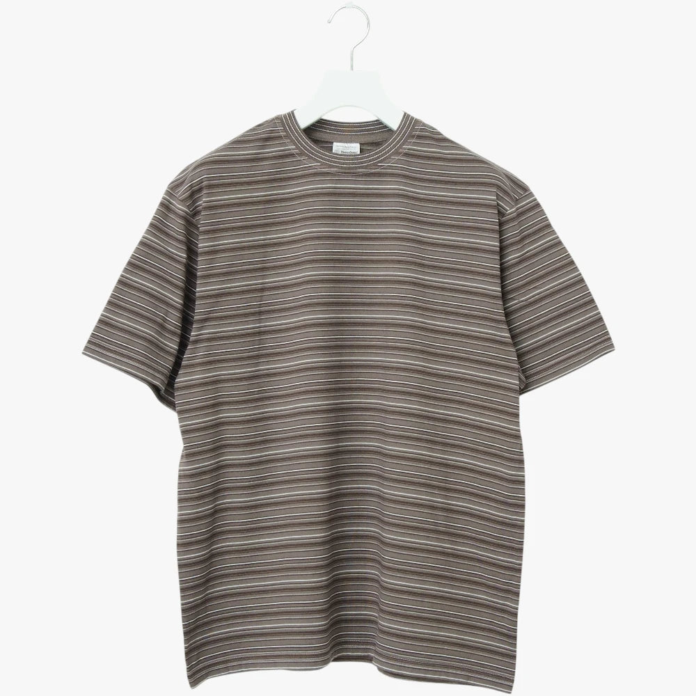 Yonetomi Random Border T-Shirt Gray × White Front View