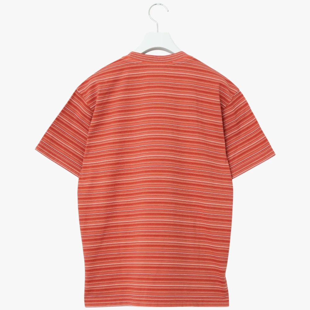 Yonetomi Random Border T-Shirt Terracotta × White Back View