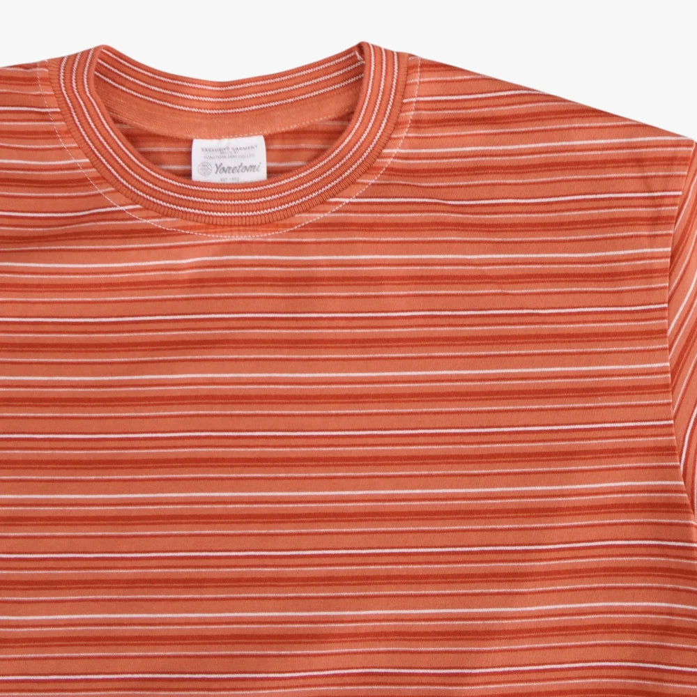 Yonetomi Random Border T-Shirt Terracotta × White Collar Detail