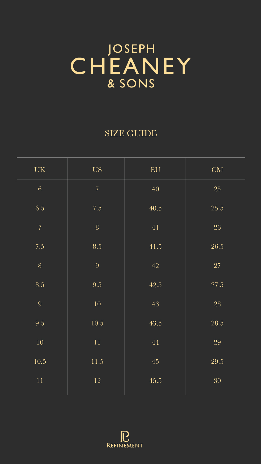CHEANEYY SIZE GUIDE