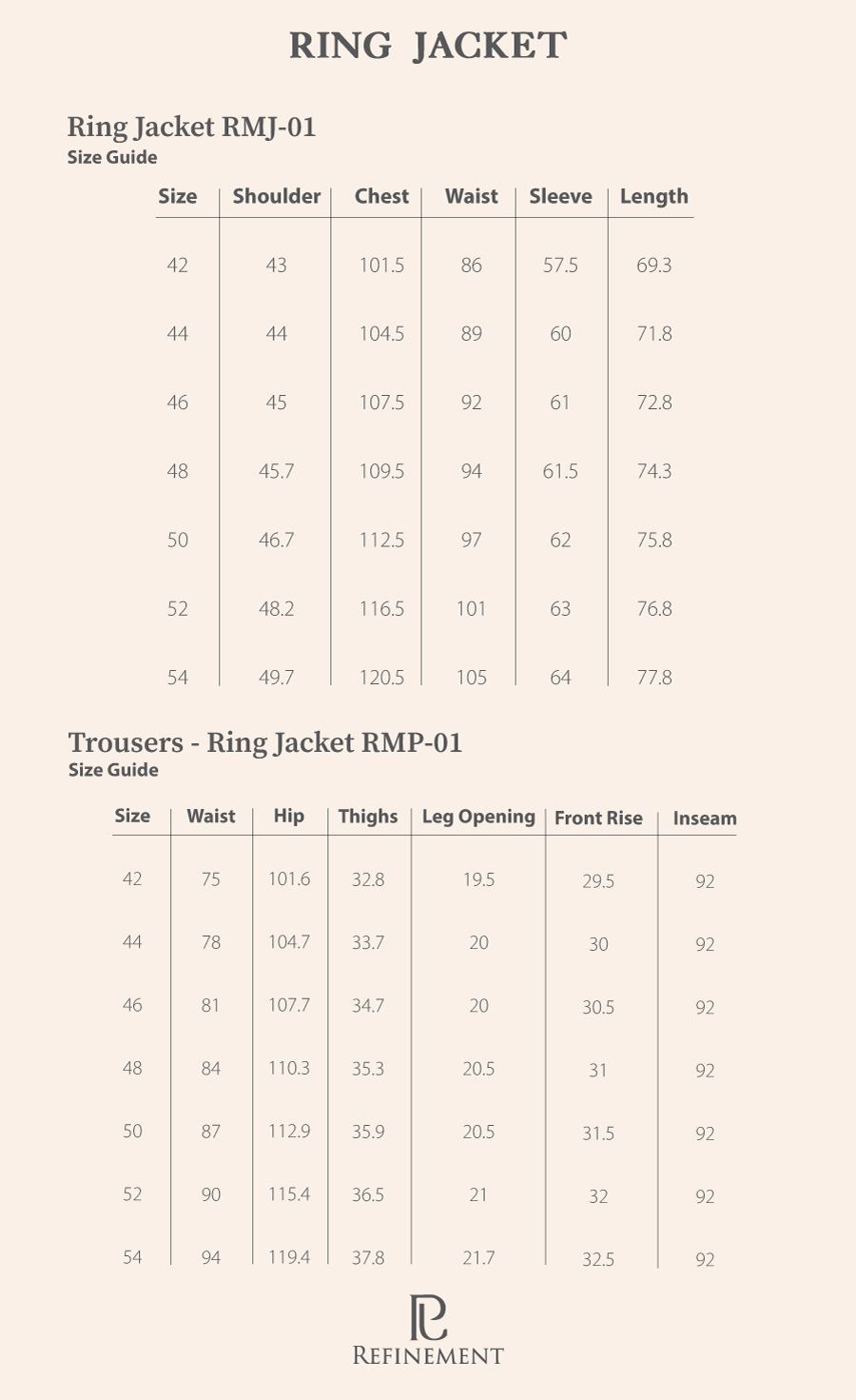 Suit Ring Jacket Size Guide